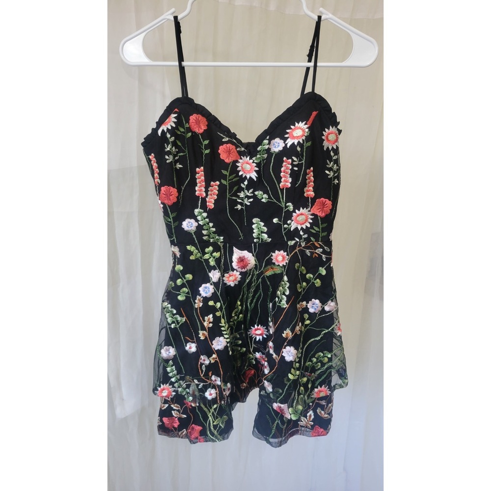 City Studio Black Floral Embroidered Mesh Sleeveless Fit & Flare Junior Size 9